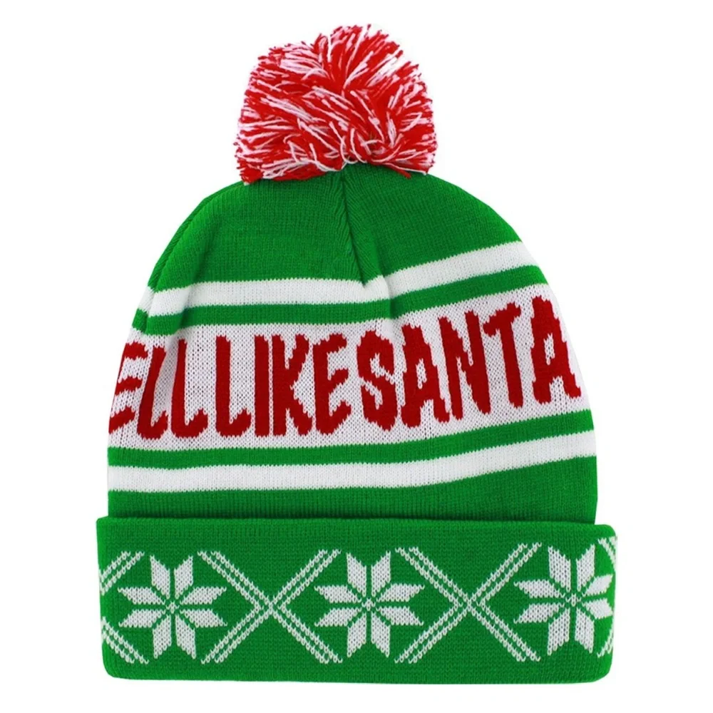 Elf Smell Like Santa Festive Pom Pom Beanie